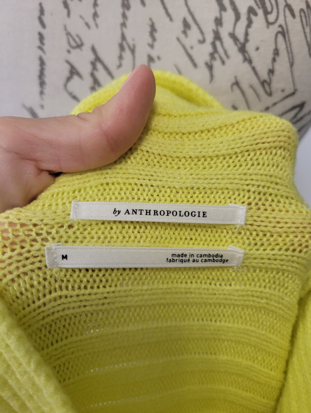 Anthropologie Mock Neck Dolman Sleeves Neon Yellow/Green Knit Sweater Medium - Picture 6 of 8